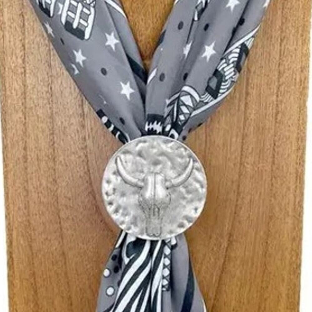 Silver Tone Longhorn Wild Rag Scarf Slide Western